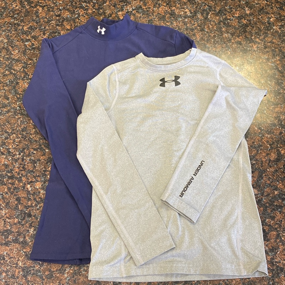 Lot of 2 Under Armour ColdGear Long Sleeve Midlayer Shirts Youth Small